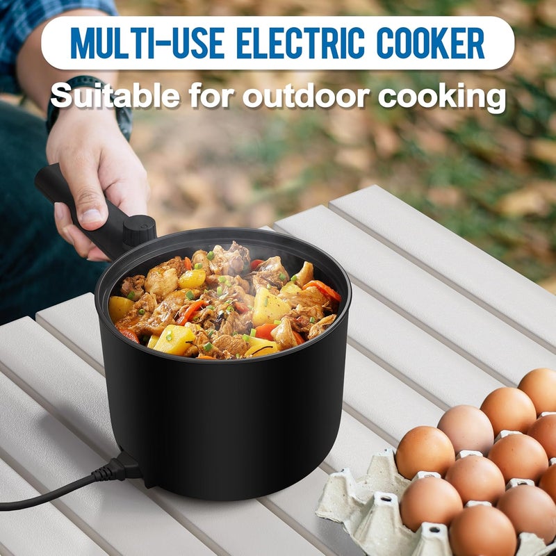 TopWit Hot Pot Electric, 1.5L Ramen Cooker, Portable Non-Stick Frying Pan, Electric Pot for Pasta, Steak, BPA Free, Electric Cooker with Dual Power Control, Over-Heating & Boil Dry Protection, Black - Image 4